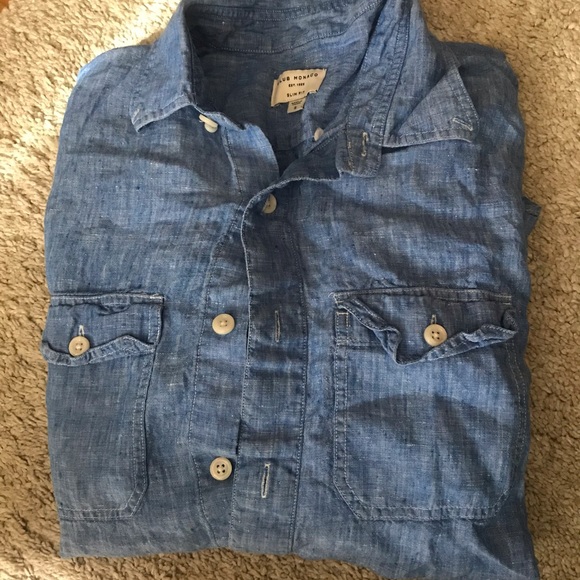 Club Monaco -Men’s Linen Blue Button Down Shirt- S - Picture 4 of 7